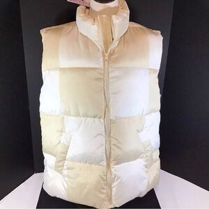 Wild Fable Womens Puffer Vest Quilted Checkered Cream White Pockets Medium New